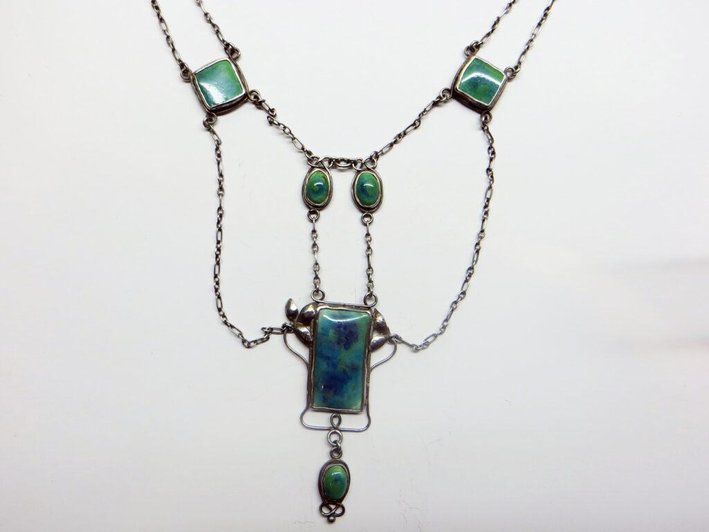 Silver necklace with Ruskin enamels, circa 1905.