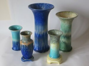 Various vases showcasing crystalline glazes.